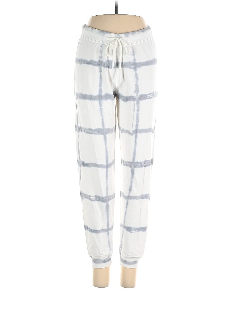 Leallo 100% Cotton Acid Wash Print Grid Plaid Stripes Tie-dye White Sweatpants Size XS - photo 1