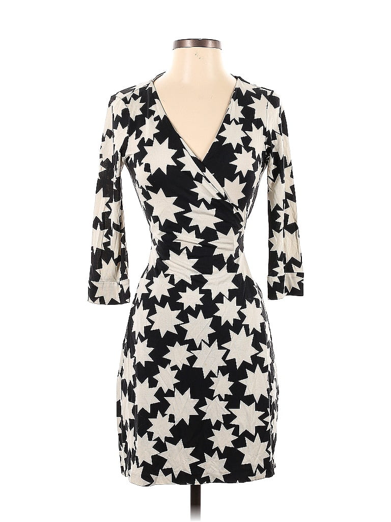 Diane von Furstenberg 100% Silk Floral Motif Graphic Black Casual Dress Size 4 - photo 1