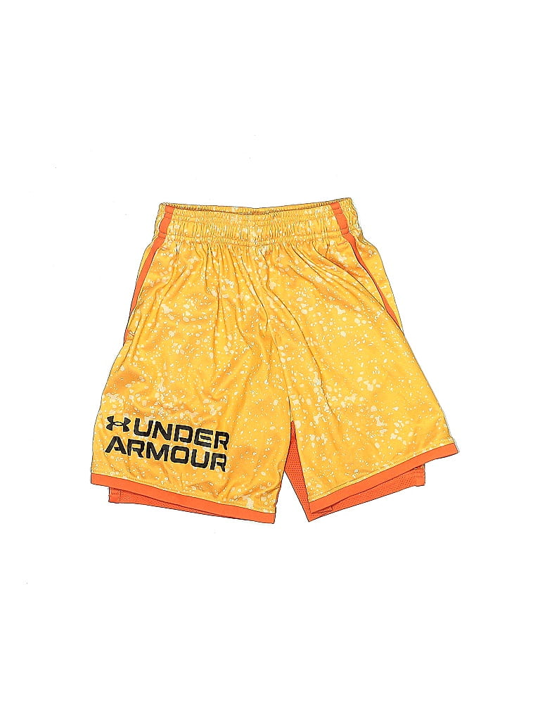 Under Armour 100% Polyester Graphic Paint Splatter Print Yellow Athletic Shorts Size S (Youth) - photo 1