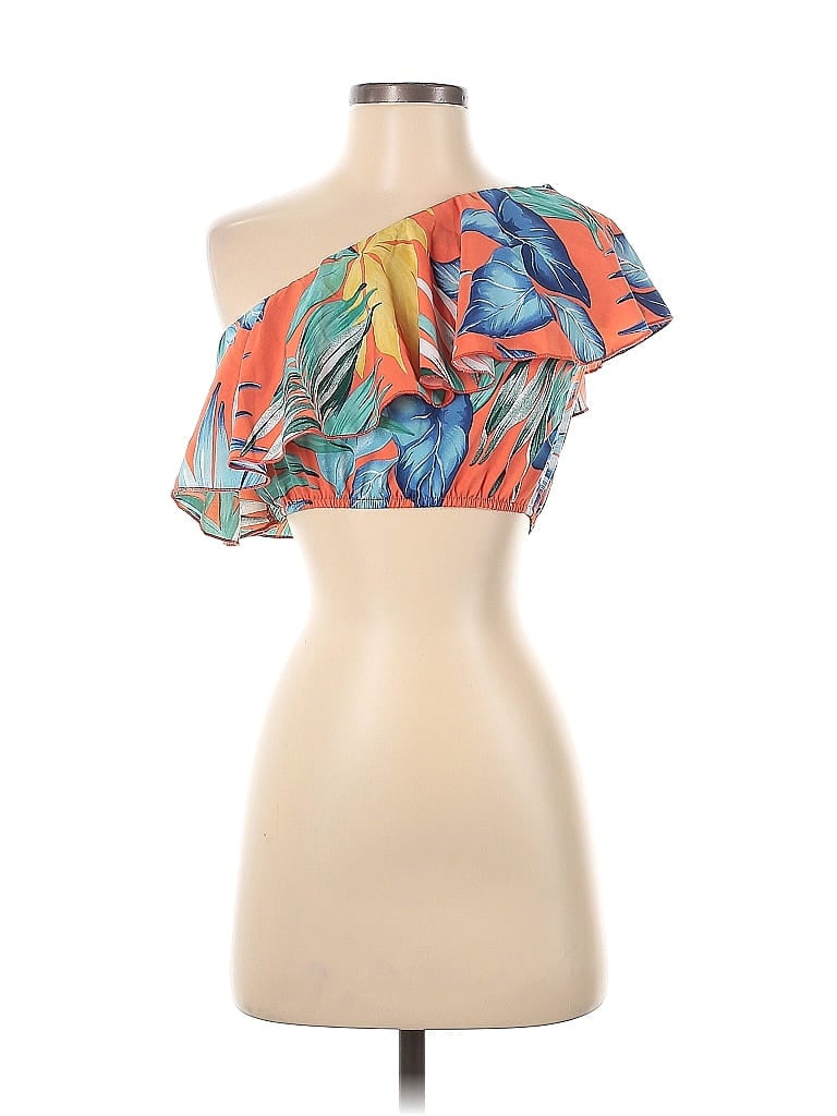 Pre-owned Shein Short Sleeve Top Orange One Shoulder Neckline Tops