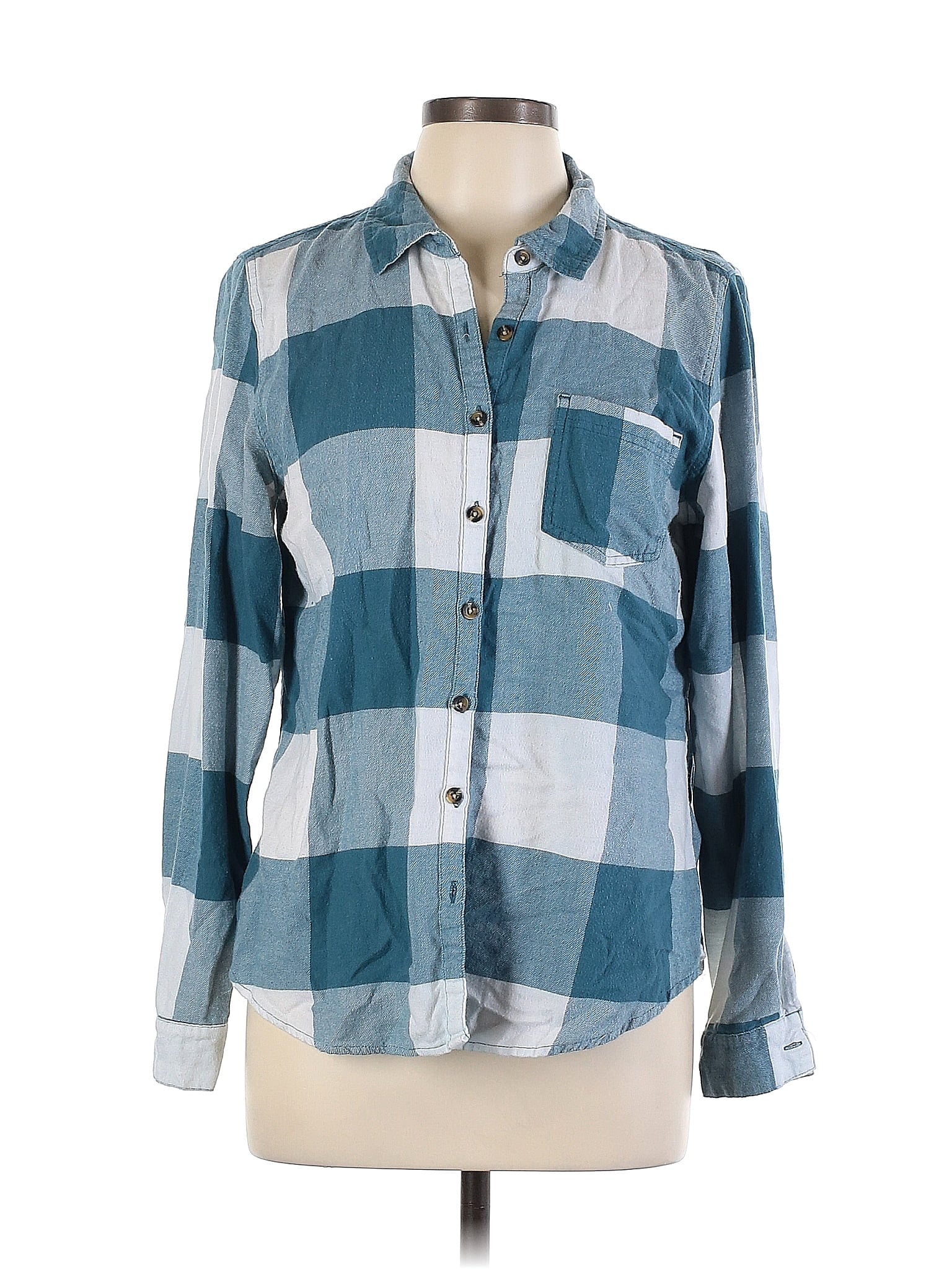 Maurices Plaid Color Block Teal Long Sleeve Button-Down Shirt Size L ...