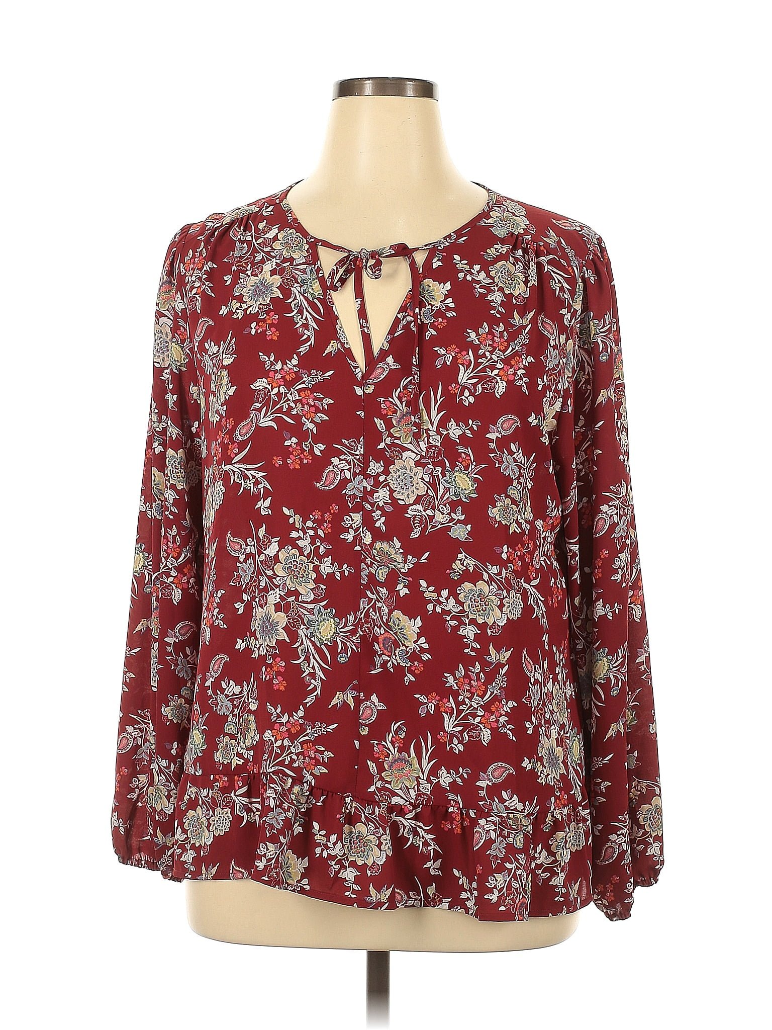 Ann Taylor Loft 100 Polyester Burgundy Long Sleeve Blouse Size Xl 72