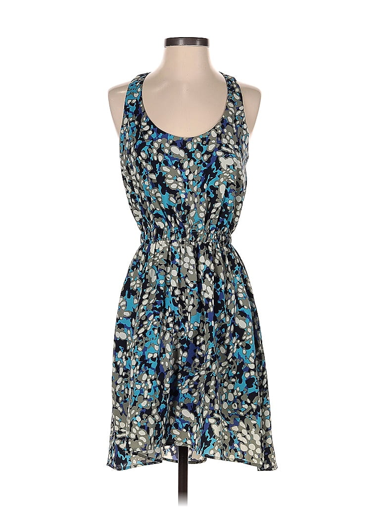 Aqua 100% Polyester Floral Motif Acid Wash Print Damask Paisley Baroque Print Batik Blue Casual Dress Size S - photo 1