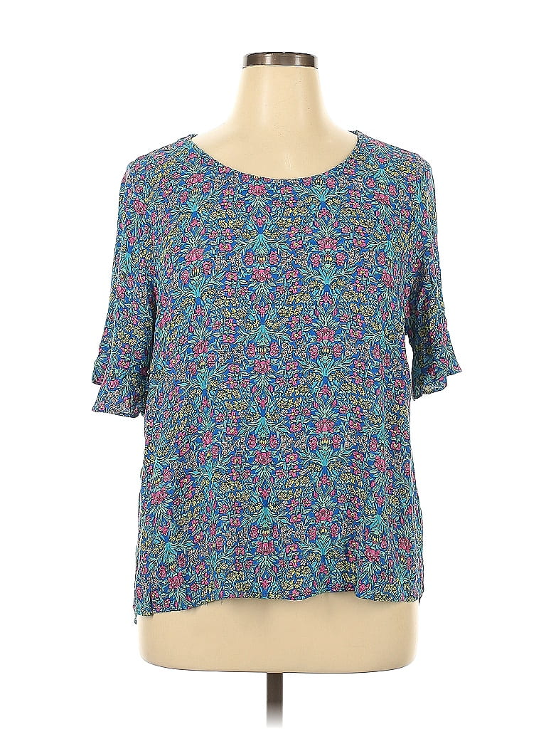 Cynthia Rowley TJX 100% Viscose Blue Short Sleeve Blouse Size 1X (Plus ...