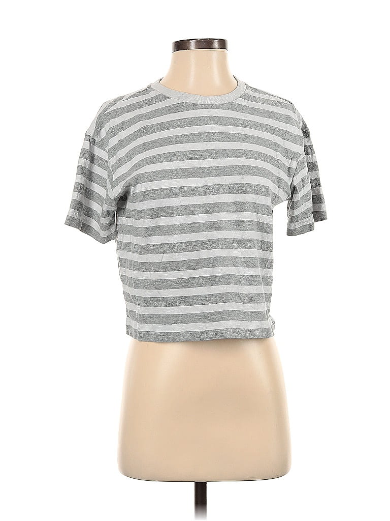 Uniqlo 100% Cotton Stripes Silver Short Sleeve T-Shirt Size XS - photo 1