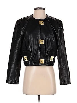 Moschino Leather Jacket With Lock and Key Snaps and Pockets (view 1)