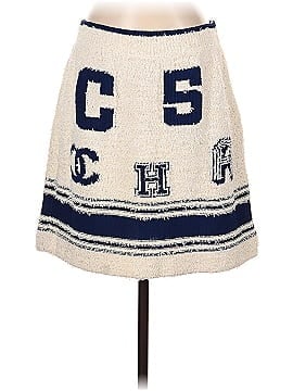 Chanel 2019 Varsity White Blue Boucle CC Logo Skirt (view 1)