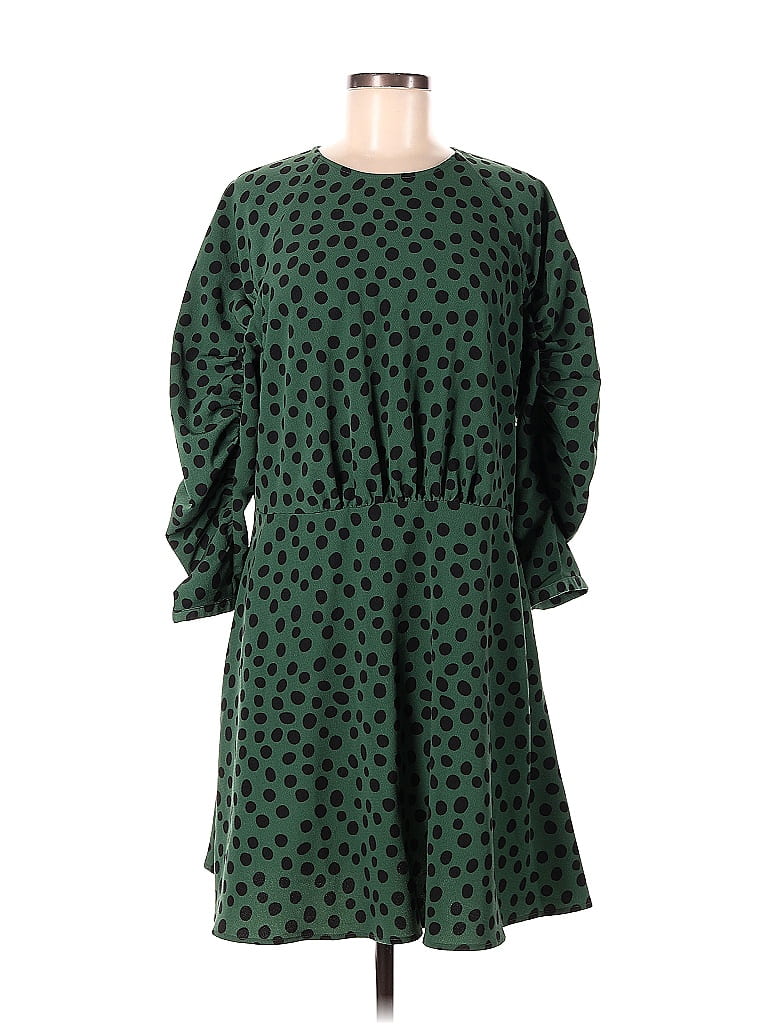 Who What Wear 100% Polyester Polka Dots Green Casual Dress Size L - photo 1