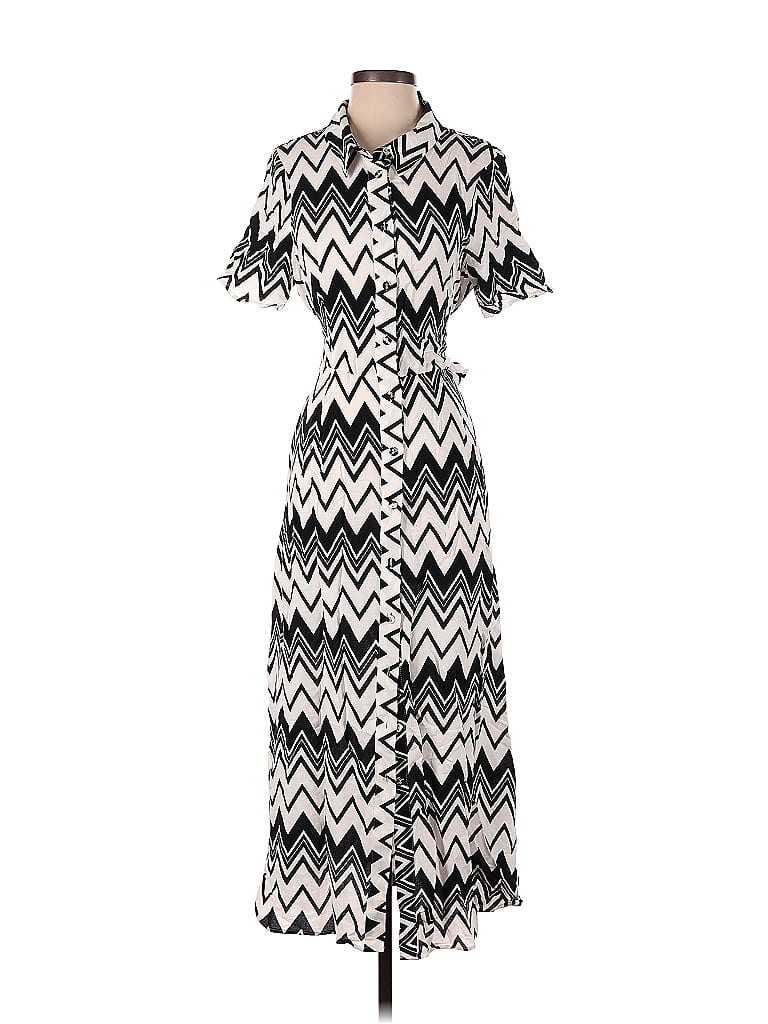 M&S Collection 100% Viscose Chevron-herringbone Chevron Black Casual Dress Size 24 (Plus) - photo 1