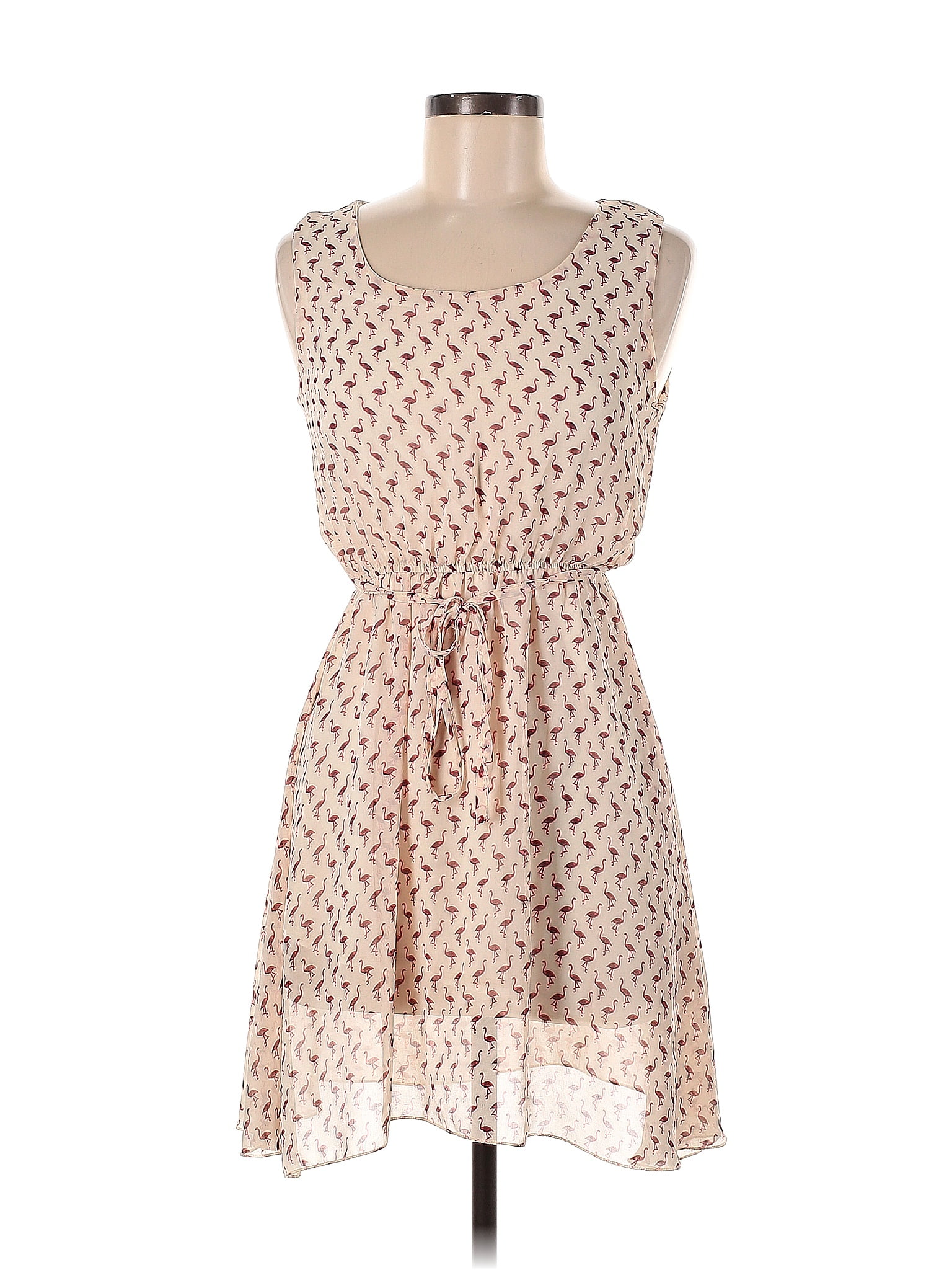 SM Wardrobe Floral Motif Paisley Hearts Polka Dots Tan Casual Dress