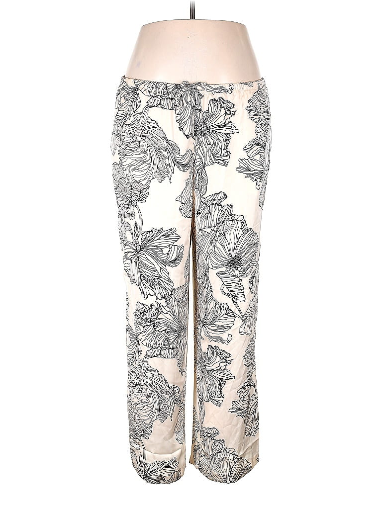 H&M 100% Polyester Jacquard Tortoise Floral Motif Damask Paisley Baroque Print Floral Batik Brocade Graphic Tropical Ivory Casual Pants Size XL - photo 1