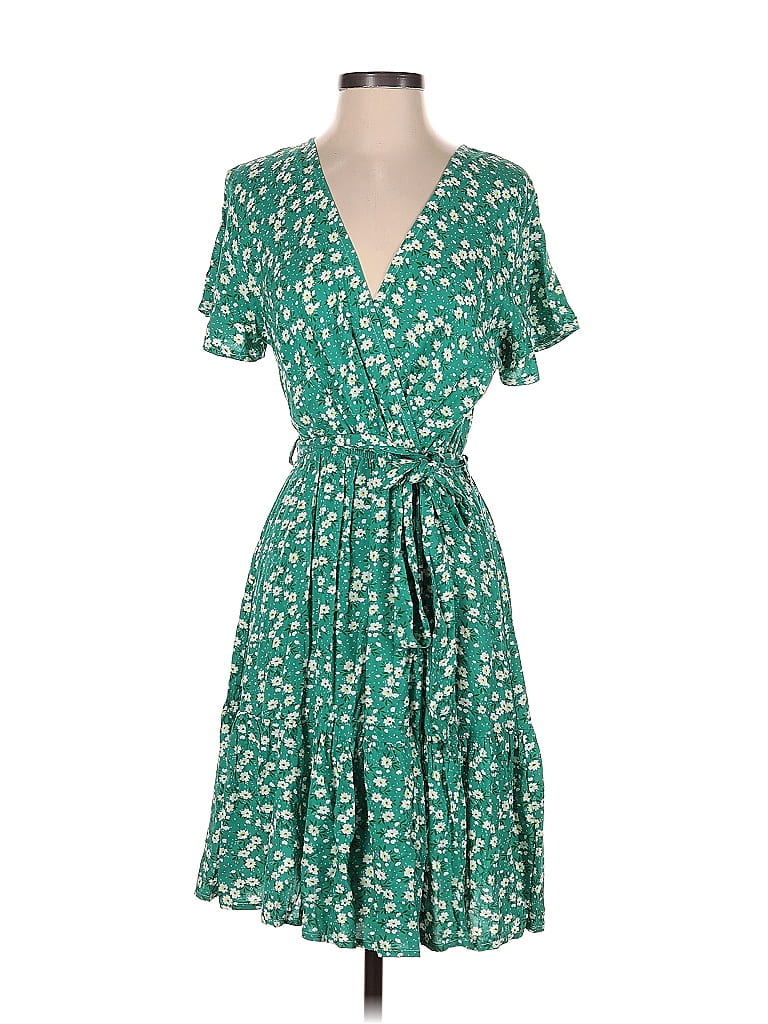 Zesica 100% Rayon Floral Motif Green Casual Dress Size S - 62% off ...