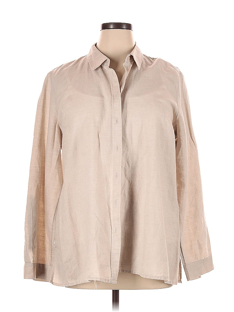 Kim Rogers Tan Long Sleeve Button-Down Shirt Size XL - photo 1