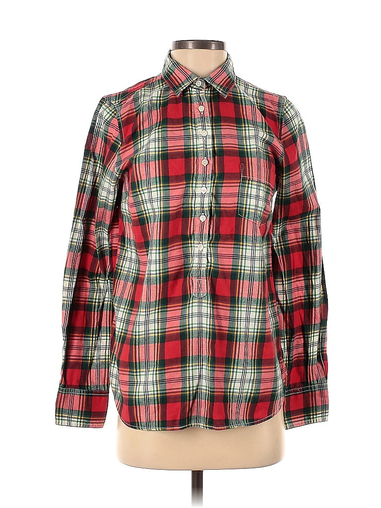 J.Crew Factory Store 100% Cotton Plaid Red Long Sleeve Button-Down Shirt Size S - photo 1