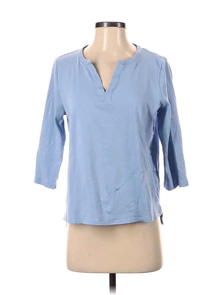 Orvis 100% Pima Cotton Solid Color Block Blue 3/4 Sleeve Top Size S - photo 1