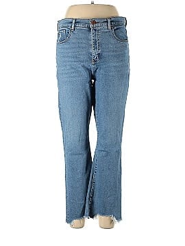 Ann Taylor LOFT Destructed High Waist Slim Pocket Flare Crop Jeans in Indigo Wash (view 1)