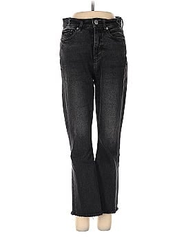 Ann Taylor LOFT Petite Frayed High Rise Kick Crop Jeans in Washed Black Wash (view 1)