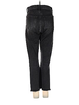 Ann Taylor LOFT Petite Frayed High Rise Kick Crop Jeans in Washed Black Wash (view 2)