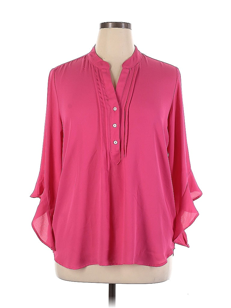 Counterparts 100% Polyester Pink Long Sleeve Blouse Size XL - photo 1