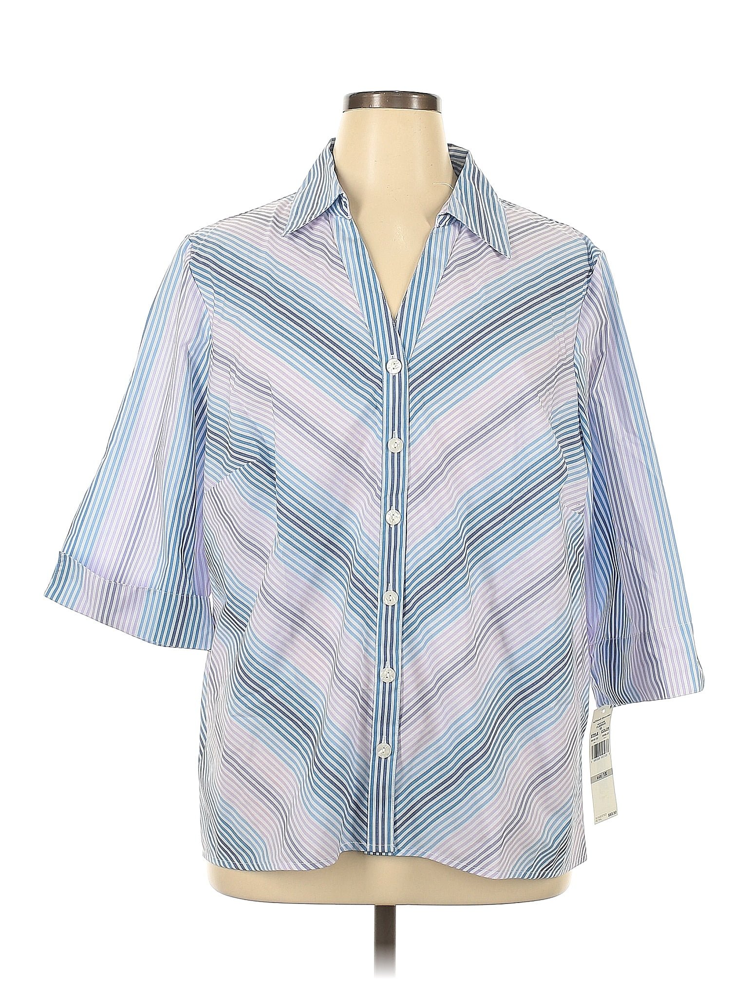 Alfred Dunner Chevron-herringbone Stripes Chevron Blue Long Sleeve ...