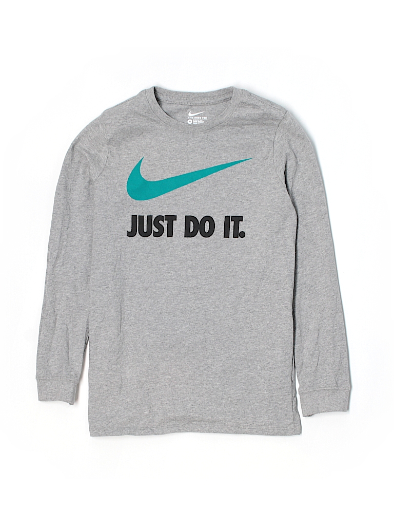 Nike 100% Cotton Graphic Gray Long Sleeve T-Shirt Size M (Kids) - 61% ...