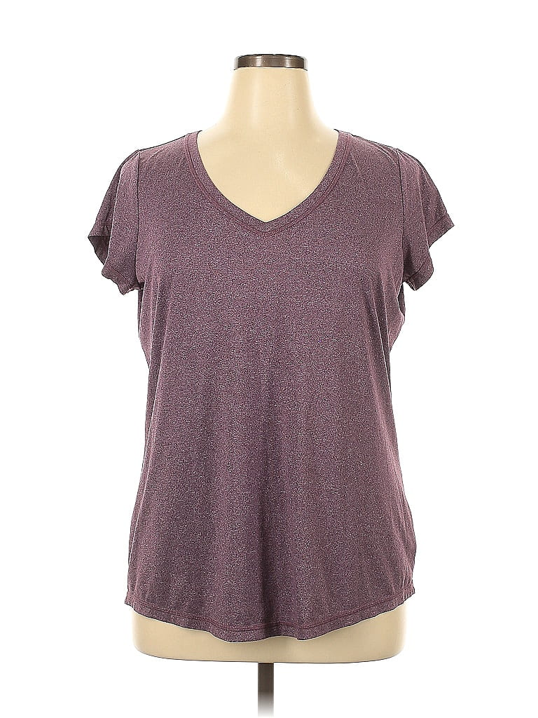 Xersion 100% Polyester Marled Tweed Purple Short Sleeve Henley Size XL - photo 1