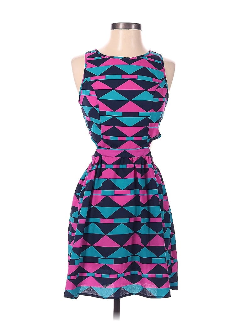 One Clothing 100% Polyester Jacquard Argyle Grid Hearts Graphic Color Block Aztec Or Tribal Print Chevron Teal Casual Dress Size S - photo 1