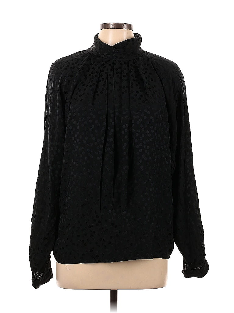 Saks Fifth Avenue 100% Silk Black Long Sleeve Blouse Size 12 - photo 1