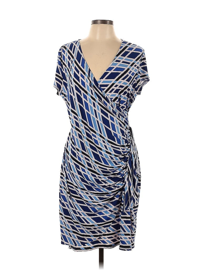 New York & Company Graphic Blue Casual Dress Size L - photo 1