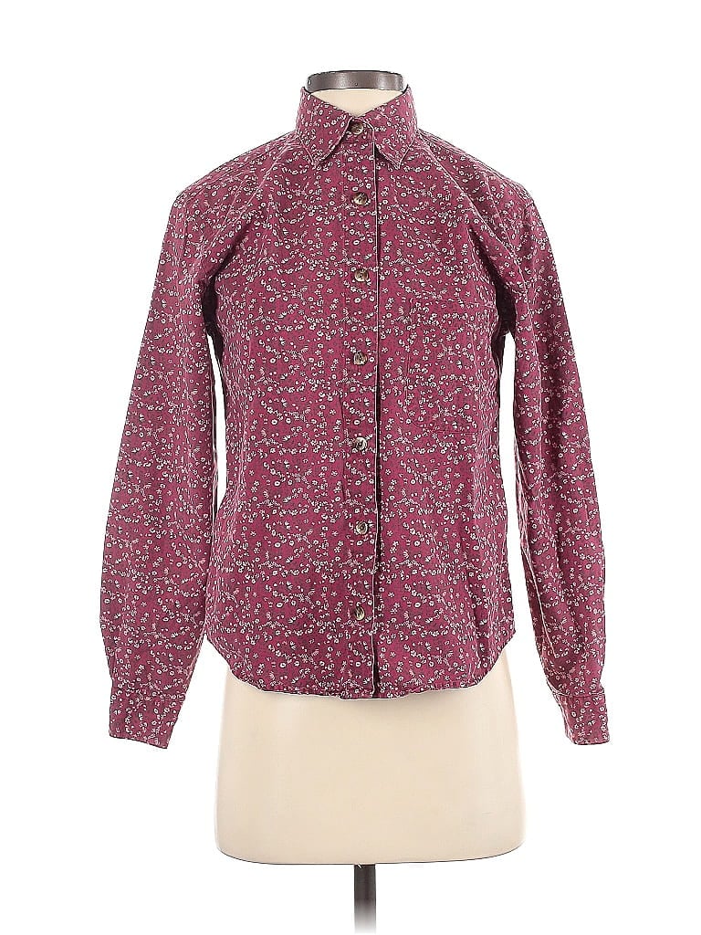 L.L.Bean 100% Cotton Floral Pink Burgundy Long Sleeve Button-Down Shirt Size XS - photo 1