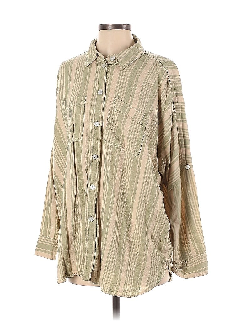 American Eagle Outfitters Stripes Tan Long Sleeve Button-Down Shirt Size S - photo 1