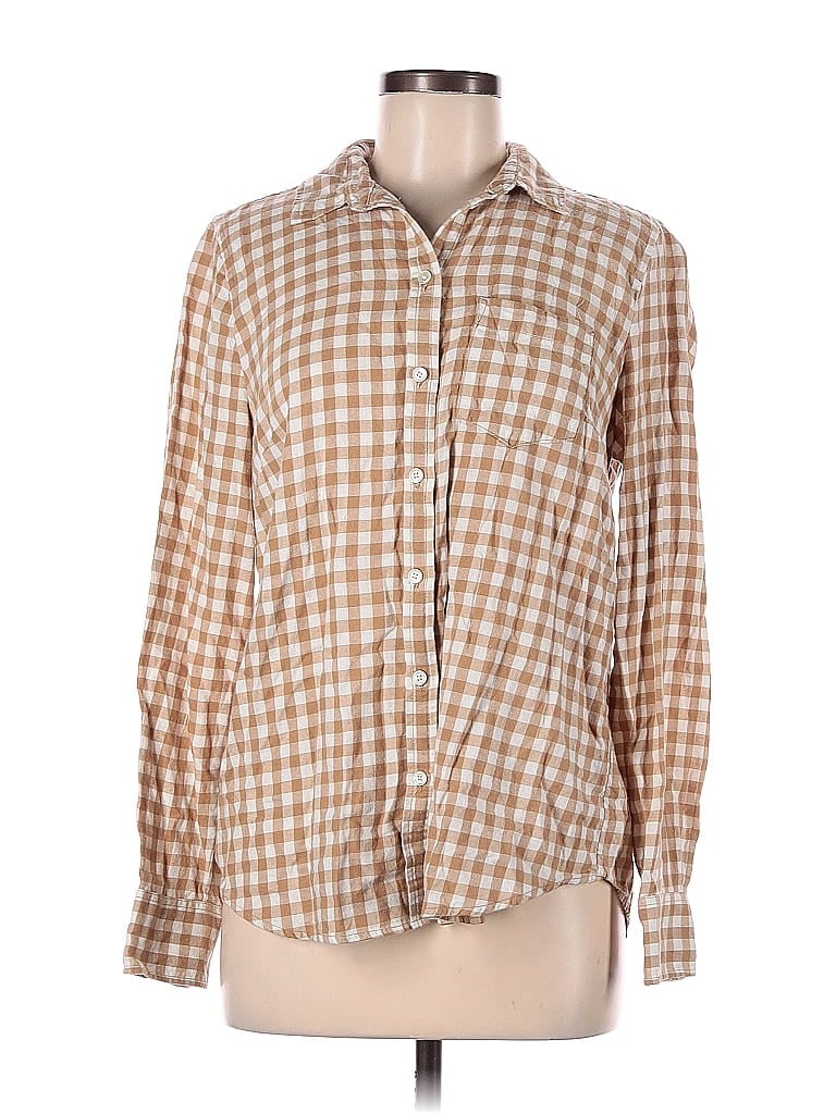 J.Crew Factory Store 100% Cotton Houndstooth Checkered-gingham Brown Long Sleeve Button-Down Shirt Size M - photo 1