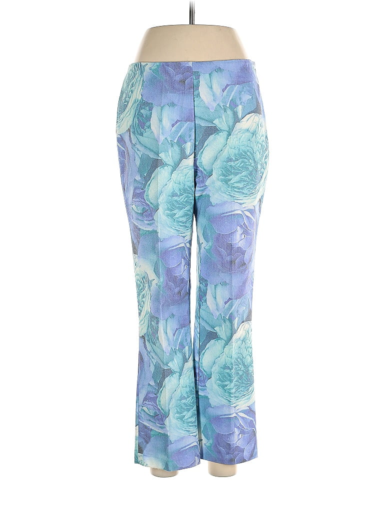Karen Kane Floral Motif Acid Wash Print Baroque Print Floral Batik Tropical Blue Casual Pants Size 10 - photo 1