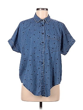 Madewell Denim Short-Sleeve Tie-Front Shirt in Heart Print (view 1)