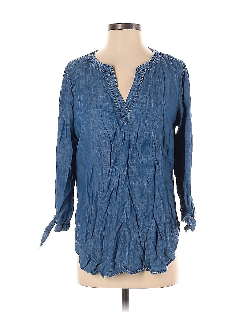 Pre-owned Ann Taylor Loft Outlet Long Sleeve Blouse In Blue