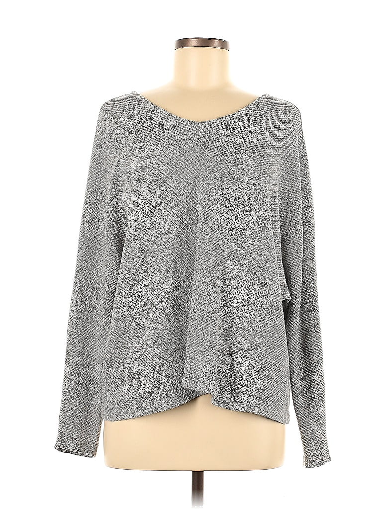 Pre-owned Mind Code Long Sleeve Top Gray Open Neckline Tops