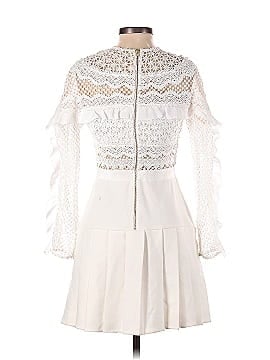 Self-Portrait White Crepe and Lace Ruffle Trim Detailed Pleated Cocktail Dress (view 2)