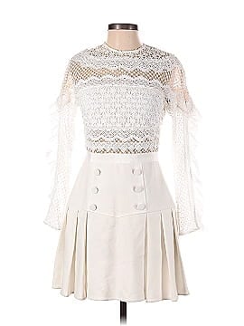 Self-Portrait White Crepe and Lace Ruffle Trim Detailed Pleated Cocktail Dress (view 1)