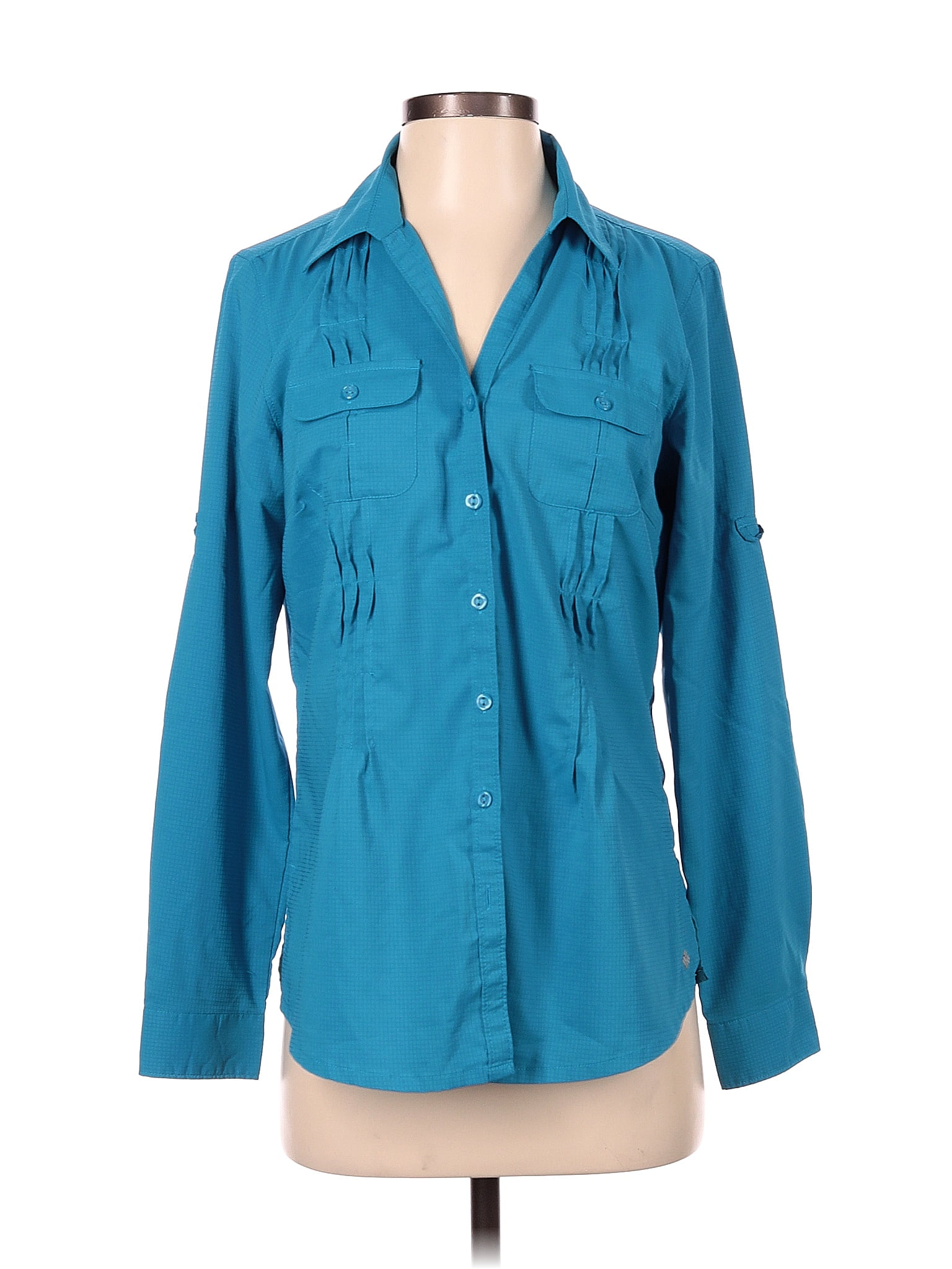 Columbia 100 Polyester Teal Long Sleeve Blouse Size S 60 Off Thredup