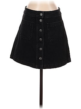 Madewell Stretch Denim A-Line Mini Skirt in Black Frost: Patch Pocket Edition (view 1)