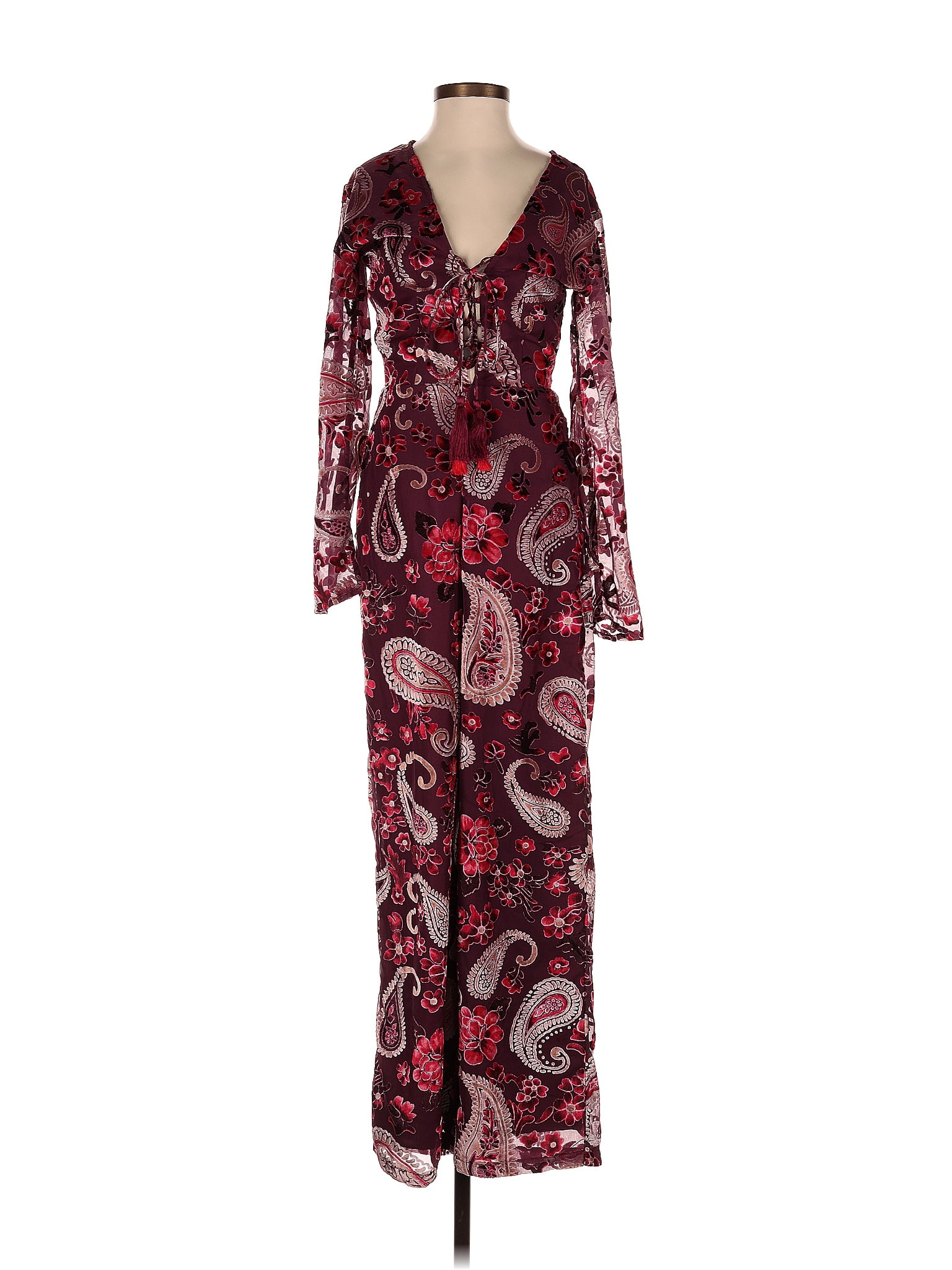 Green Burgundy Paisley Sleeveless Cropped Jumpsuit main image 0
