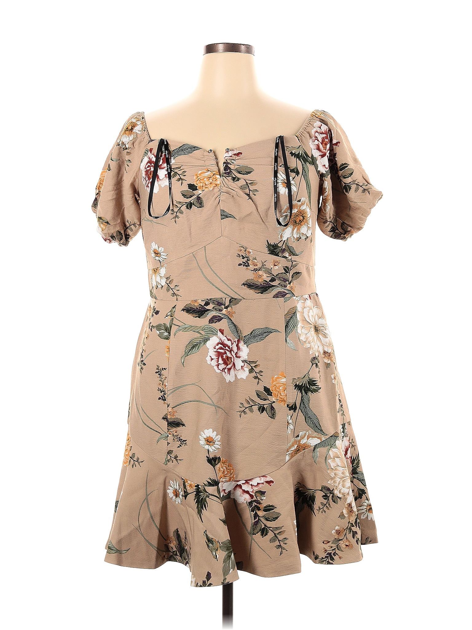 City Chic Floral Motif Floral Tan Casual Dress Size 14 Plus 58 Off