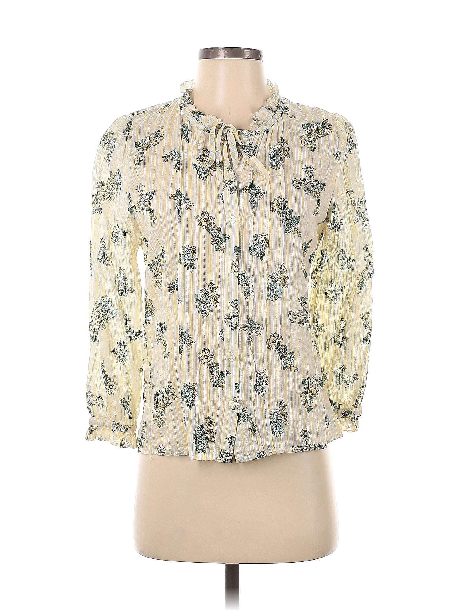 LOFT Ann Taylor 100% Cotton White Rose Sleeveless Blouse Fray main image 1