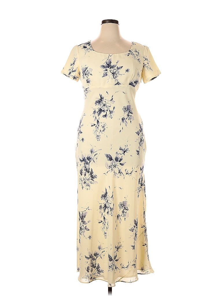 Ann Taylor 100% Polyester Floral Motif Acid Wash Print Paint Splatter Print Tie-dye Ivory Casual Dress Size 14 - photo 1