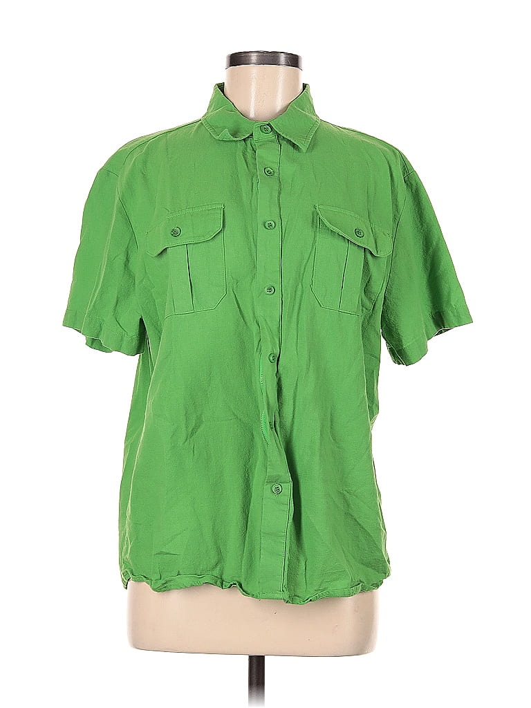 Unbranded 100% Cotton Green Short Sleeve Button-Down Shirt Size M - photo 1