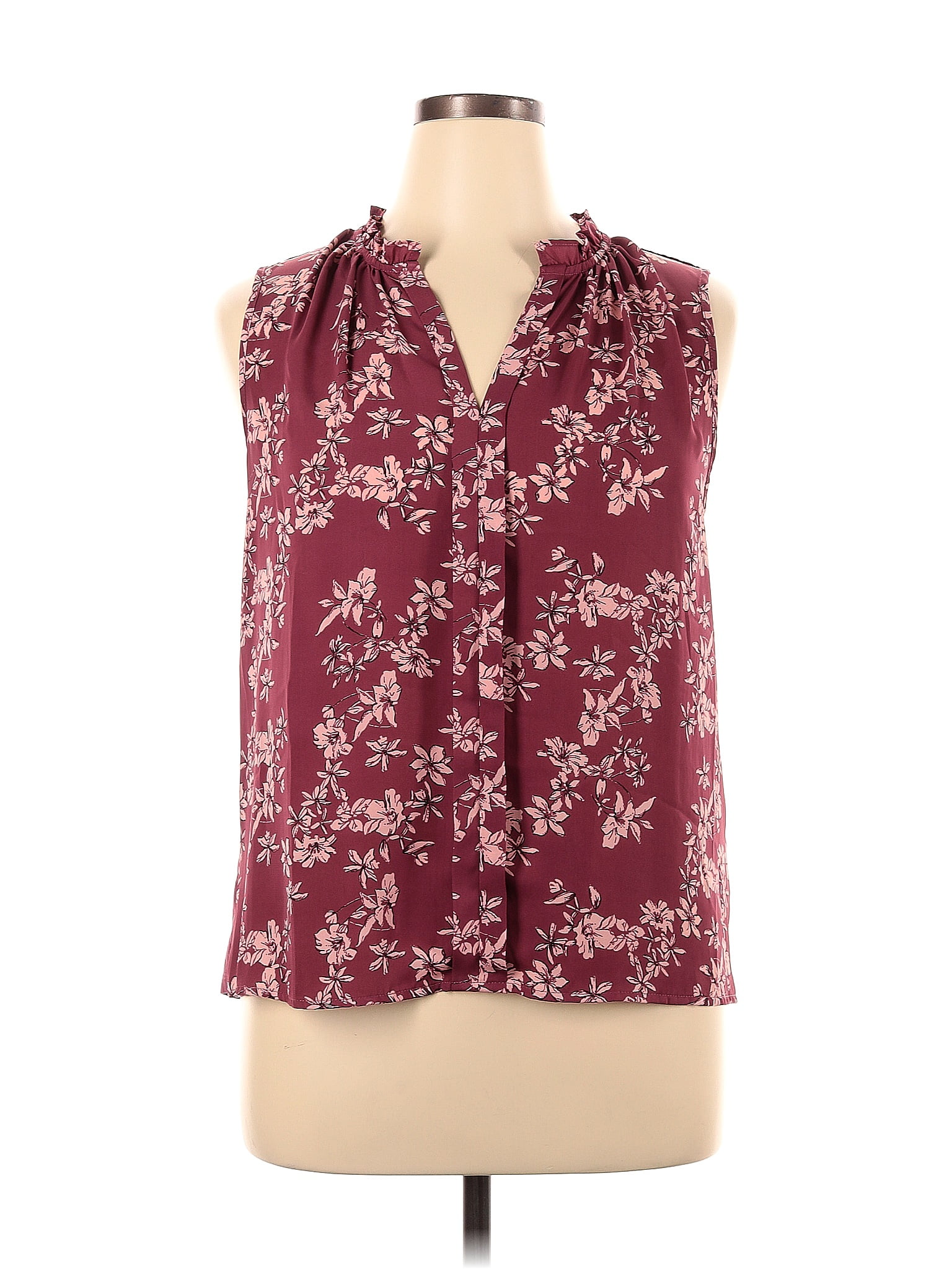 41hawthorn 100 Polyester Floral Burgundy Sleeveless Blouse Size Xl