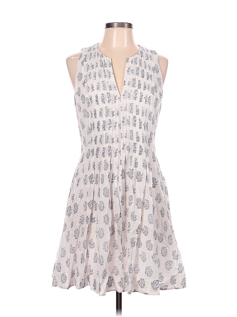 Rebecca Taylor 100% Cotton Jacquard Acid Wash Print Paisley Graphic Ivory Casual Dress Size 10 - photo 1