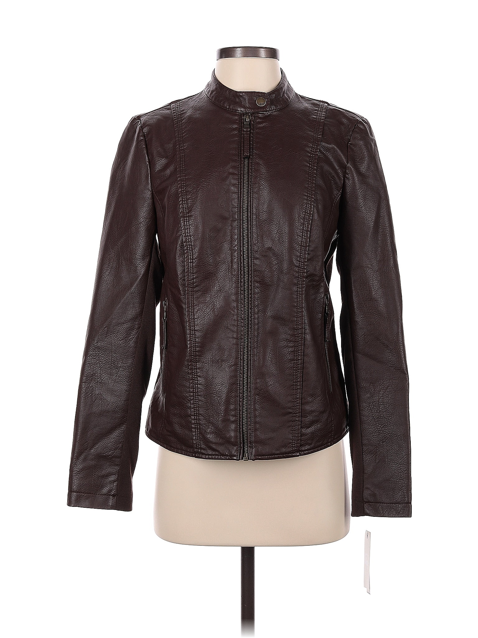 G.H. Bass & Co. 100% Polyurethane Burgundy Faux Leather Jacket Size S ...