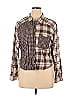 American Eagle Outfitters Checkered-gingham Plaid Tweed Brown Long Sleeve Blouse Size XL - photo 1