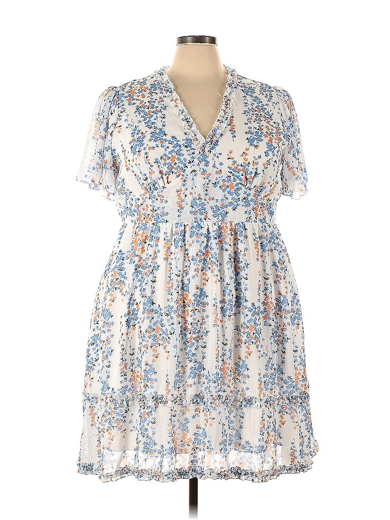 Shein 100% Polyester Floral Motif Paisley Floral Blue Casual Dress Size 3X (Plus) - photo 1